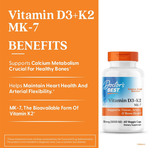 DoctorS Best Vitamin D3 And K2 Supplement For Men and Women Vitamin D3 5000 Iu + K2 As Mk7 Bone Health Support Gluten Non Gmo Vegetarian Capsules 60 Veg Caps