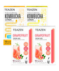 Teazen 3 Flavors 40 Sticks Variety Pack Grapefruit Drink Mix (20 Sticks) and Kombucha Lemon Citron Flavor (20 Sticks)