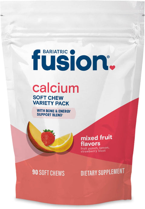 Bariatric Fusion Bariatric Calcium Supplement Chews Calcium Citrate with Vitamin D3 Bariatric Vitamin Sugar Free Chewable 500mg Lemon 60 Count