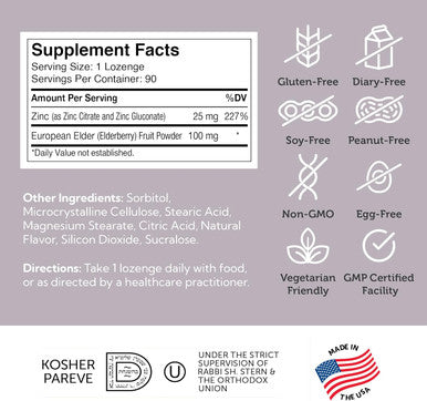 Zahler Elderberry Zinc Lozenges For Adults & Kids - Delicious Chewable Zinc & Sambucus Elderberry Lozenges For Immune Support - Kosher, Made In Usa - Zinc Supplements For Men & Women (90 Count)