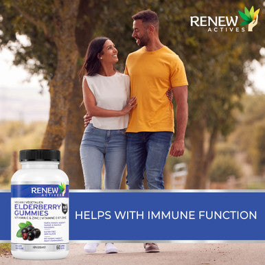 Renew Actives Vegan Elderberry Gummies With Vitamin C & Zinc - Antioxidants For Immune Function & Healthy Development Of Bones, Cartilage, Hair, Nails, And Skin - 60 Gummies