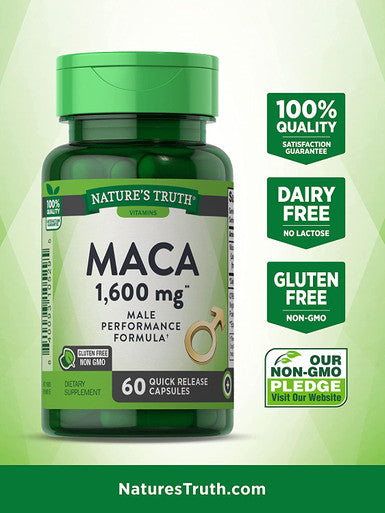 Maca Root 1600 mg | 60 Powder Capsules | Male Performance Pills | Non-GMO, Gluten | by Nature's Truth