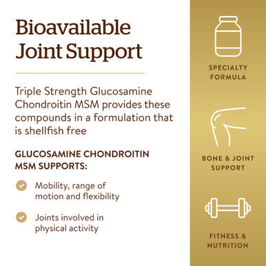 Solgar Triple Strength Glucosamine Chondroitin Msm 60 Tablets - Promotes Healthy Joints Supports Comfortable Movement - Shellfish Free - Gluten Free Dairy Free - 30 Servings