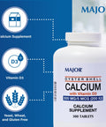 Major Oyster Shell Calcium with Vitamin D3 500 mg / 5 mcg (200 IU) Daily Calcium Supplement 300 Tablets (1 Pack)