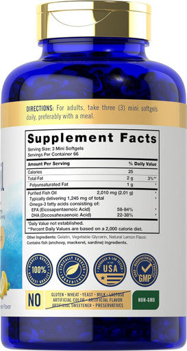 Carlyle Mini Fish Oil Softgels | 2010 mg | 200 Omega-3 Pills | with EPA & DHA | Non-GMO & Gluten Supplement