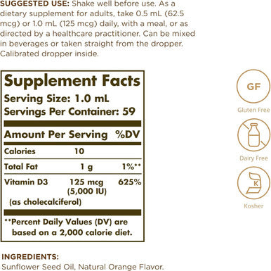 Solgar Liquid Vitamin D3 125 mcg (5,000 IU) - 2 fl oz