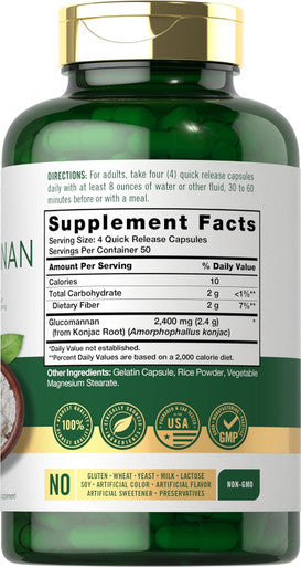 Carlyle Glucomannan Capsules | 200 Count | Soluble Fiber Pills | Non-GMO Gluten Supplement
