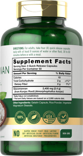 Carlyle Glucomannan Capsules | 200 Count | Soluble Fiber Pills | Non-Gmo, Gluten Free Supplement