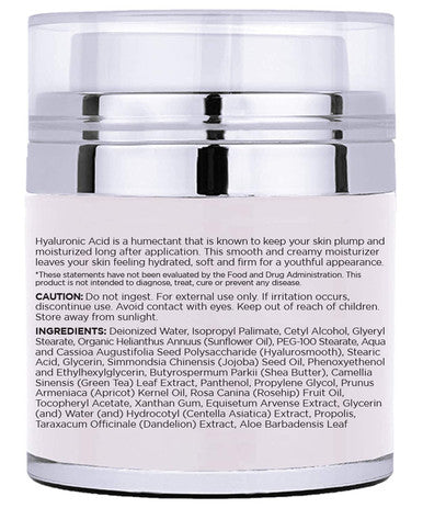 Radha Beauty Hyaluronic Moisturizer Miracle Cream for Face with Hyaluronic Acid Vitamin E Green Tea with Aloe. Night and Day Moisturizing Cream 1.7 fl oz.