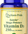 Puritans Pride Vitamin D3 10000 IU Bolsters Health Immune System Support and Healthy Bones & Teeth Softgels Yellow 100 Count