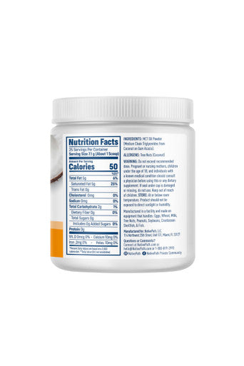 NativePath MCT Oil Powder Supplement - Unflavored MCT Powder with Keto-Friendly C8 MCTs Free of Dairy Gluten and GMOs 25 Servings