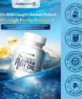 Nutrasumma High Purified Omega 3 Supplement Wild Alaskan Fish Oil Burpless & No Fishy Taste, 650Mg Epa &270Mg Dha Of 1250Mg Fish Oil Softgels, Gluten Free, Heart, Brain& Immune Support, 60 Servings