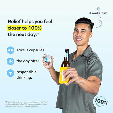 Cheers Relief | Next Morning Aid with Ginger + White Willow Bark | Feel Better After Drinking | 12 Doses Ginger, White Willow Bark, L-Theanine, Caffeine