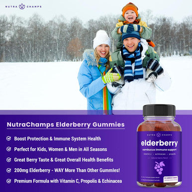 Elderberry Gummies Sambucus Elderberry Gummies For Adults & Kids Vitamin C Propolis & Echinacea Max Strength Immune Support Gummies Natural Berry Flavor 120 Gummies (2 Pack)