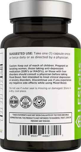 LES Labs Mood Boost Stress Relief Mood Support Deep Relaxation Improved Sleep 5HTP Ashwagandha Rhodiola Rosea Magnesium LTheanine GABA 60 Capsules