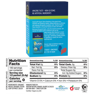 Sweetleaf Organic Stevia Packets - Zero Calorie Stevia Powder No Bitter Aftertaste Sugar Substitute for Keto Coffee Nothing Artificial Non-GMO Stevia Sweetener Packets 70 Count (Pack of 2)