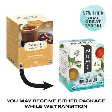 Numi Organic Tea Mini Sampler Variety Pack 8 Count Box Assorted Black Tea Green Tea White Tea Herbal Tea Bags