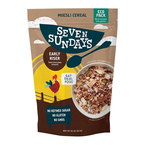 Seven Sundays Muesli Cereal, Classic Bircher Apple Cinnamon Almond, 32 Oz Bag (Pack of 4), Gluten Free, 0g Added Sugar, Enjoy Warm, Cool or as Overnight Oats