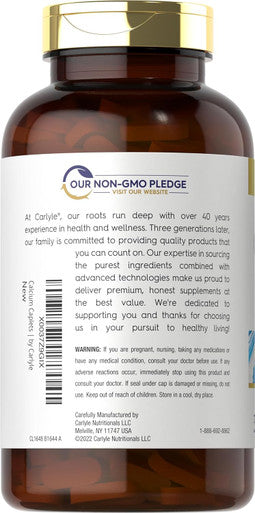 Carlyle Calcium 1200mg with Vitamin D3 | 300 Caplets | Non-GMO Gluten and Vegetarian
