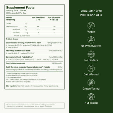 Seed PDS-08 Pediatric Daily Synbiotic - Fiber-Based Prebiotic & Probiotic for Kids - Digestive Health, Regularity, Constipation Relief - Ages 3-17 - Vegan and Shelf-Stable - 30 Sachets (30-Day Supply)