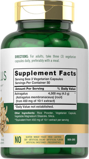 Carlyle Astragalus Root Capsules 4500mg 150 Count Vegetarian Non GMO Gluten Supplement