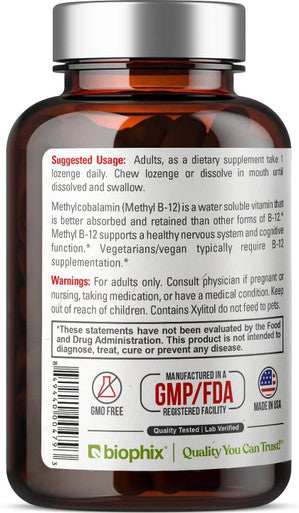 Biophix Methyl B-12 10000 Mcg 90 Vegan Lozenges Cherry Flavor Extra Strength - Supports Nervous System Immune Health Blood Flow Metabolism Brain Focus Energy
