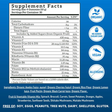 Llama Naturals Multivitamin for Men Vegan Organic Gummies with Vitamin D C and K Men's Real Fruit Gummy Vitamins Chewable Multivitamin Supplement No Added Sugar Cane Cherry 120 Ct