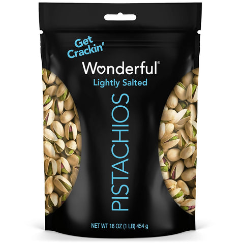 Wonderful Pistachios In Shell, Lightly Salted Nuts, 16 Ounce Resealable Bag | Protein Snacks, Gluten Free, Healthy Food, Work, School, Office Snacks, Airplane Travel Snacks