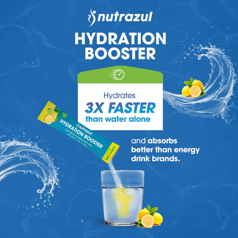 Nutrazul Hydration Booster 30 Sticks Supports Rapid Hydration Electrolyte Enriched Mix No Artificial Sweeteners Lemon Lime Flavour Vegan Gluten- Non-Gmo
