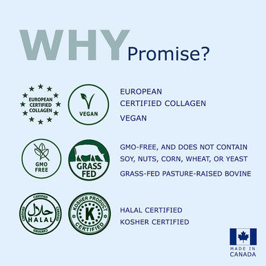 Promise Pure Bovine Collagen European Certified 2000mg of Peptan Extra Strength For Hair, Skin and Nails, For Digestive Health, For Bone Strenght, For Joint Health, Made in Canada (120 +30 FREE caps)