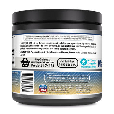 Amazing Formulas Magnesium Citrate 500 Grams (1.1 Lb) Powder Supplement | 200 Mg Per Serving | 166 Servings | Orange Flavor | Non-Gmo | Gluten Free | Made In Usa