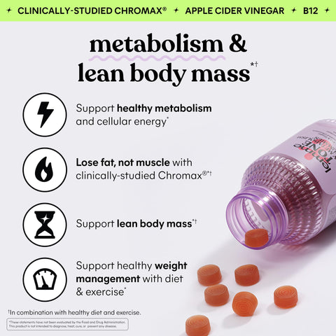 Lemme Tone Metabolism Gummies Apple Cider Vinegar Clinically Studied Chromium B12 Ginger Root Extract Promote Lean Body Mass Watermelon Apple Flavor (30 Day Supply)