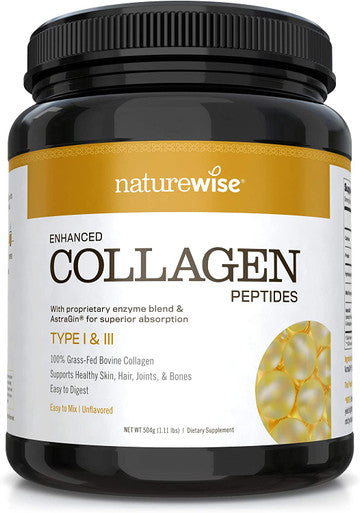 NatureWise Enhanced Collagen Peptides Magnesium Powder Bundle for Healthy Hair Skin Nails Joints Muscle Function Bone Density Sleep Support