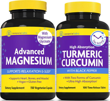 Innovix Labs Magnesium & Curcumin Bundle Advanced Magnesium (150 Time-Release Capsules) Turmeric Curcumin (100 Time-Release Tablets). Promotes Relaxation Bones Muscle And Immune Health.*