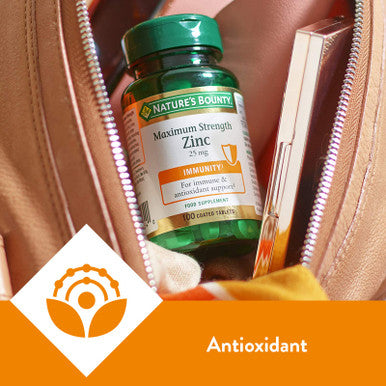 Nature's Bounty Maximum Strength Zinc 100 25Mg Tablets (100 Day Supply) Immunity Support And Antioxidant Supplement