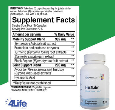 4Life Flex - Joint Support Formula with Terminalia Chebula Hyaluronic Acid & Turmeric for Healthy Joint Tissue Flexibility & Agility - Muscle and Joint Health - 90 Veggie Capsules