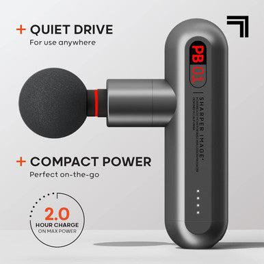 Sharper Image Deep Tissue Portable Percussion Massage Gun, Powerboost Move Full Body, Back & Neck Muscle Massager With 4 Attachments - Handheld Rechargeable Electric Massage Gun For Athletes