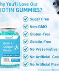 2 Pack Biotin Gummies 15000 Mcg With Collagen & Keratin For Hair Skin Nails & Joints- Women Men, Kids - 120 Blueberry Flavored Gummies