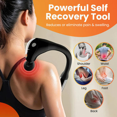 Massage Gun With Extension Handle - Percussion Massager Hammer For Back Neck Shoulders Waist Legs Pain Relief- Portable 10Mm Massage Gun Deep Tissue Massager W/ 4 Heads & 5 Speed Levels