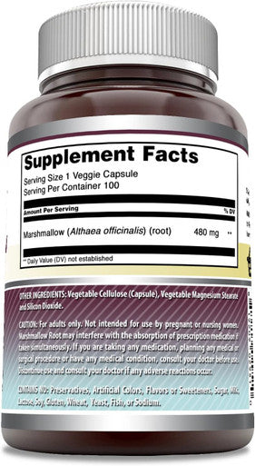 Amazing Nutrition Formulas Marshmallow Root Supplement | 480 Mg Per Serving | 100 Veggie Capsules | Non-GMO | Gluten | Made in USA