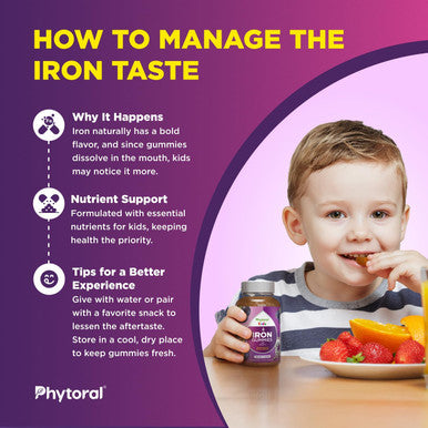 Phytoral Kids Iron Gummies With Vitamin C - Blood Builder Iron Supplements For Kids With Gentle For Stronger Immunity & Energy Support - Vitamin B6, B12, A, Niacin & Folate Gummies - Vegan & Gmo - 60 Count