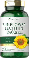 Carlyle Sunflower Lecithin Softgel Capsules | 2400mg | 200 Count | Rich in Phosphatidyl Choline | Non-GMO Soy Gluten Supplement