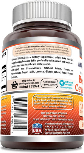 Amazing Nutrition Formulas Berberine with Pure Ceylon Cinnamon 1200 Mg Per Serving | Premium Complex Supplement | Veggie Capsules | Non-GMO | Gluten | Made in USA (1 Pack 60 Count)