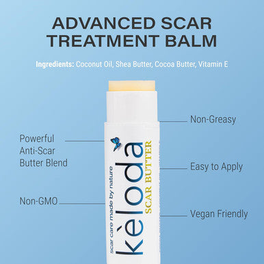 Keloid Scar Care Butter Stick, Scars & Keloids Treatment Balm, For Surgical Scars & Keloids From Piercings, Stretch Marks, Acne, With Anti-Scar Cocoa, Shea Butter, Coconut, & Jojoba Oils