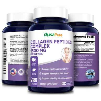 NusaPure Collagen Peptides Complex 1500mg 180caps (Non-GMO & Gluten-Free)
