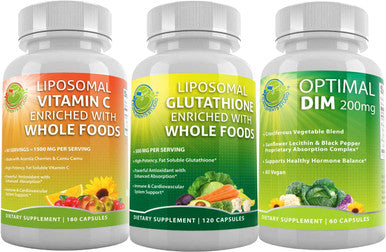 Total Immune Hormonal Support Liposomal Glutathione Bundle Up With Liposomal Vitamin C For Immune Cardiovascular Support And Optimal Dim For Estrogen Hormonal Balance Support For Men Women