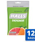 HALLS Defense Assorted Citrus Sugar Free Vitamin C Drops Dietary Supplement Drops 12 Bags of 25 Drops 300 Total Drops