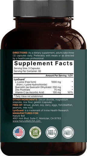 LLysine 1000mg Quercetin 250mg Supplement 240 Capsules Form 4in1 Lysine Complex Quercetin with Vitamin C and Zinc Immune Support Promote Lips Skin Health