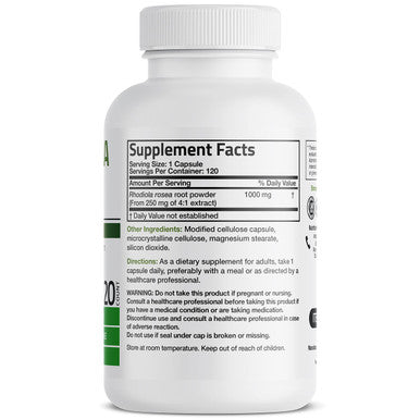 Bronson Rhodiola Rosea 1000mg Supplement - Adaptogenic Herb for Brain, & Mood Support - Non-GMO, 120 Vegetarian Capsules