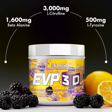 Evogen EVP-3D | Extreme Pre-Workout Pump Ignitor Arginine Nitrate Citrulline Beta-Alanine Lions Mane | BlackBerry Lemonade | 40 Servings